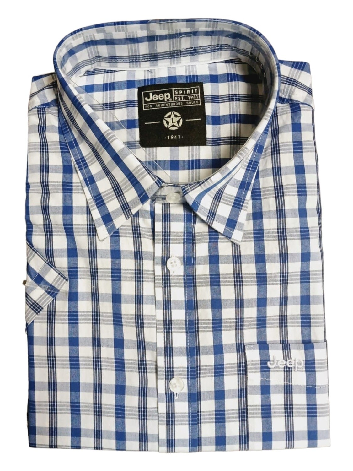 Jeep | Casual Short Sleeve Shirt | Atlantic Blue Check, Size: M