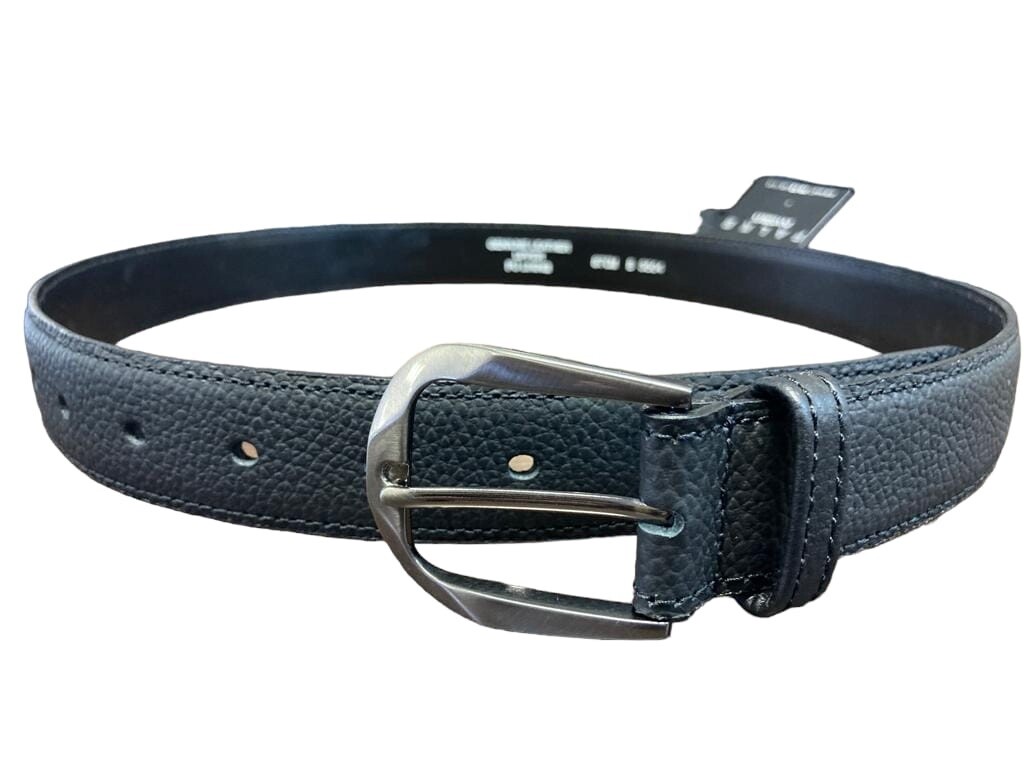 Paris Belts | Pebbled Leather Belt | Black, Size: 34