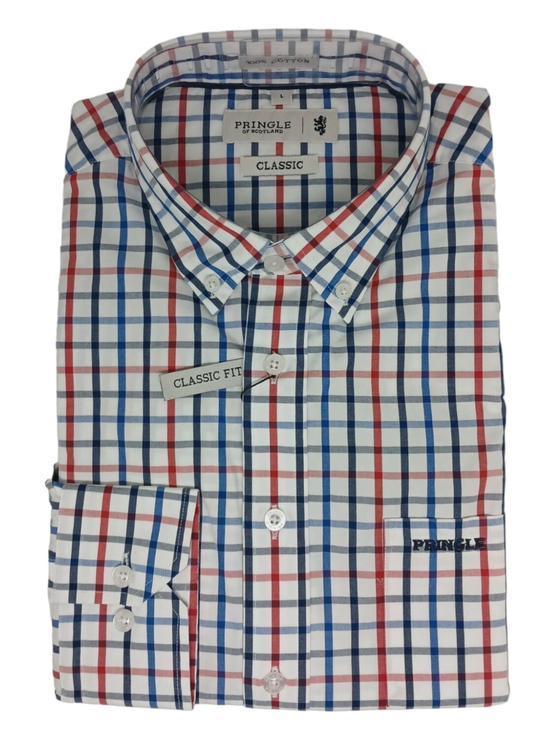Pringle | Classic Long Sleeve Shirt | Chadwick | Blue Red Check, Size: S