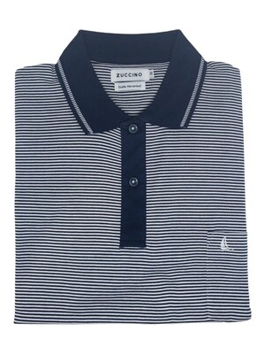 Zuccino | Classic Laid DMC Mercerised Golfer | Navy Stripe, Size: S