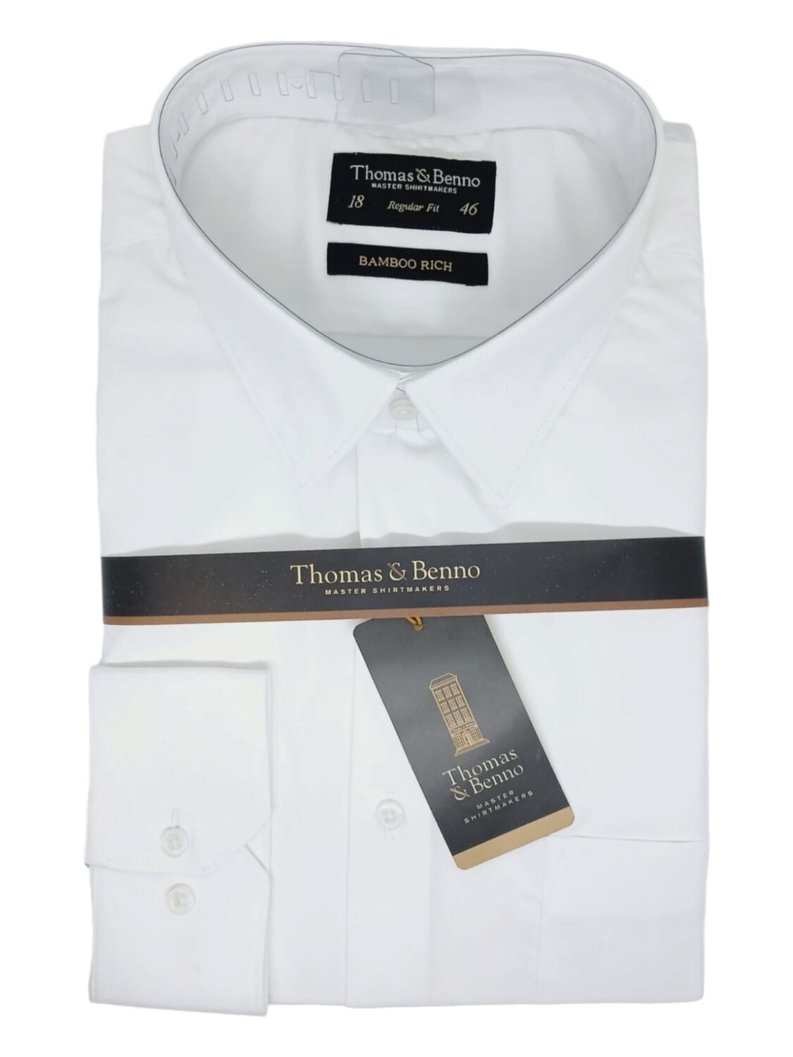 Thomas &amp; Benno | Long Sleeve Shirt | Regular Fit | Bamboo Rich | White, Size: 38