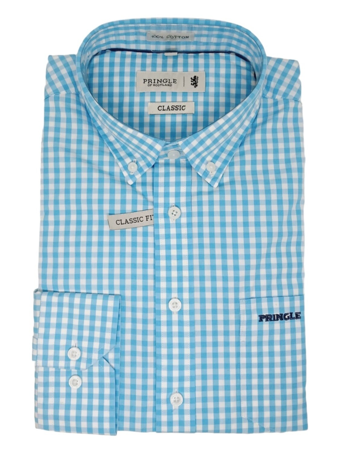 Pringle | Classic Long Sleeve Shirt | Arnold | Blue Check, Size: S