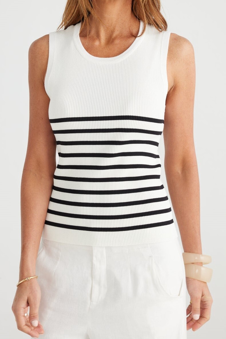 Brave &amp; True | Amba Tank | White &amp; Black Stripe, Size: S