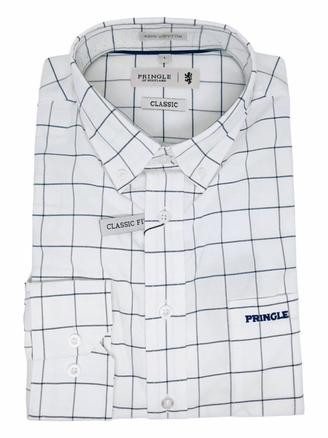Pringle | Classic Long Sleeve Shirt | Anthony | White Check, Size: S