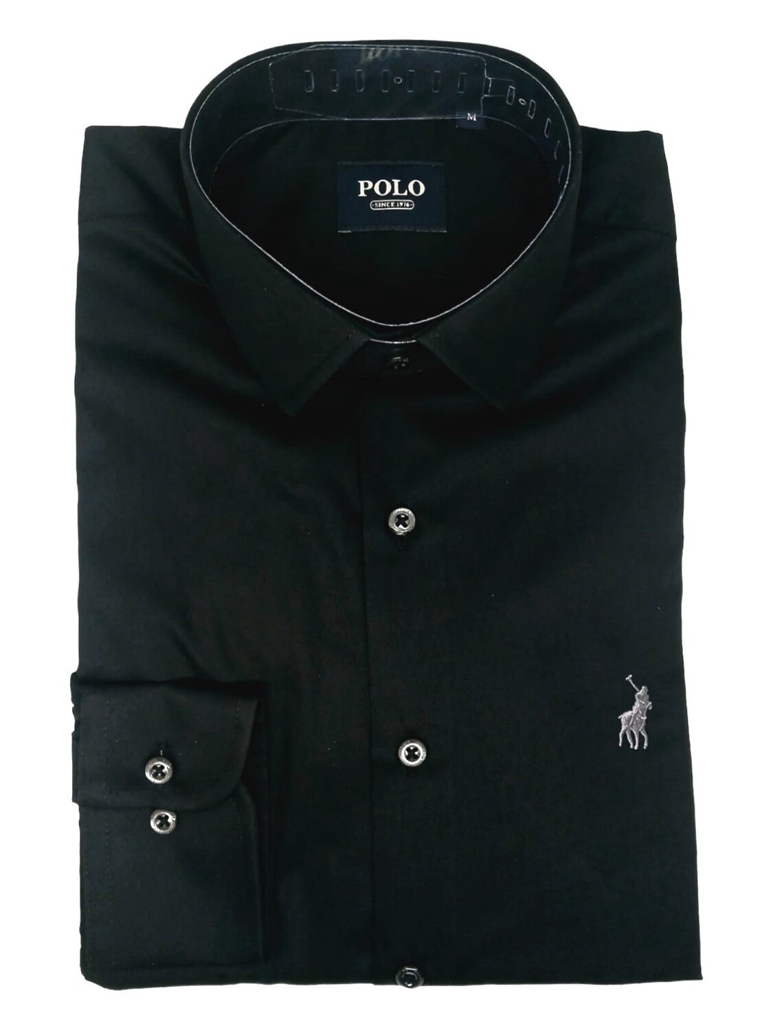 Polo Long Sleeve Shirt | Greig Custom Fit | Black, Size: S