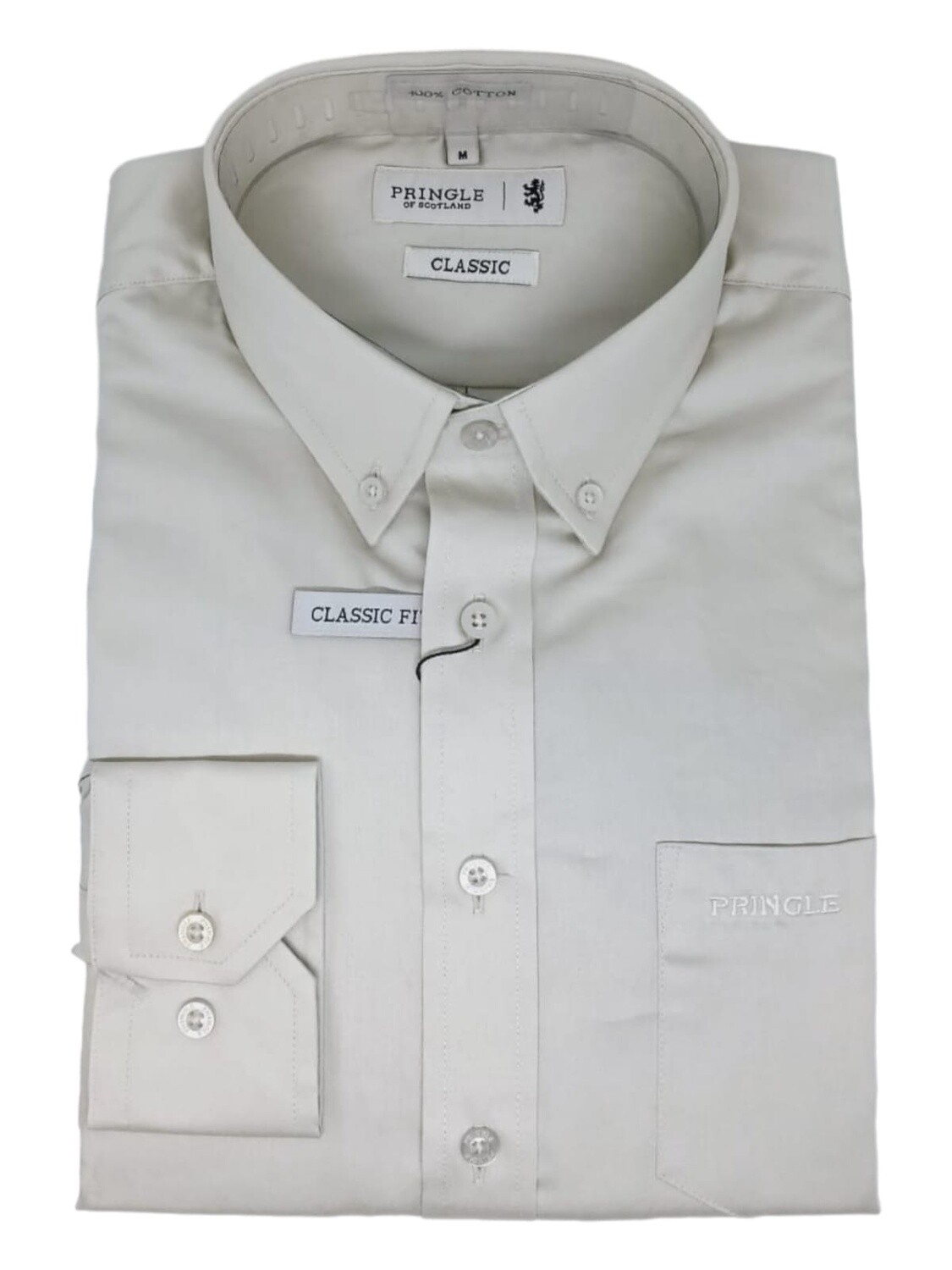 Pringle | William | Classic Long Sleeve Shirt | Stone, Size: S