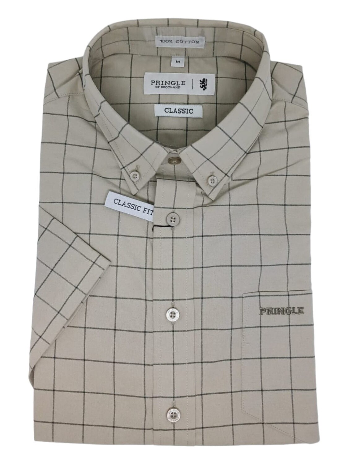 Pringle | Classic Short Sleeve Shirt | Oscar | Stone, Size: S