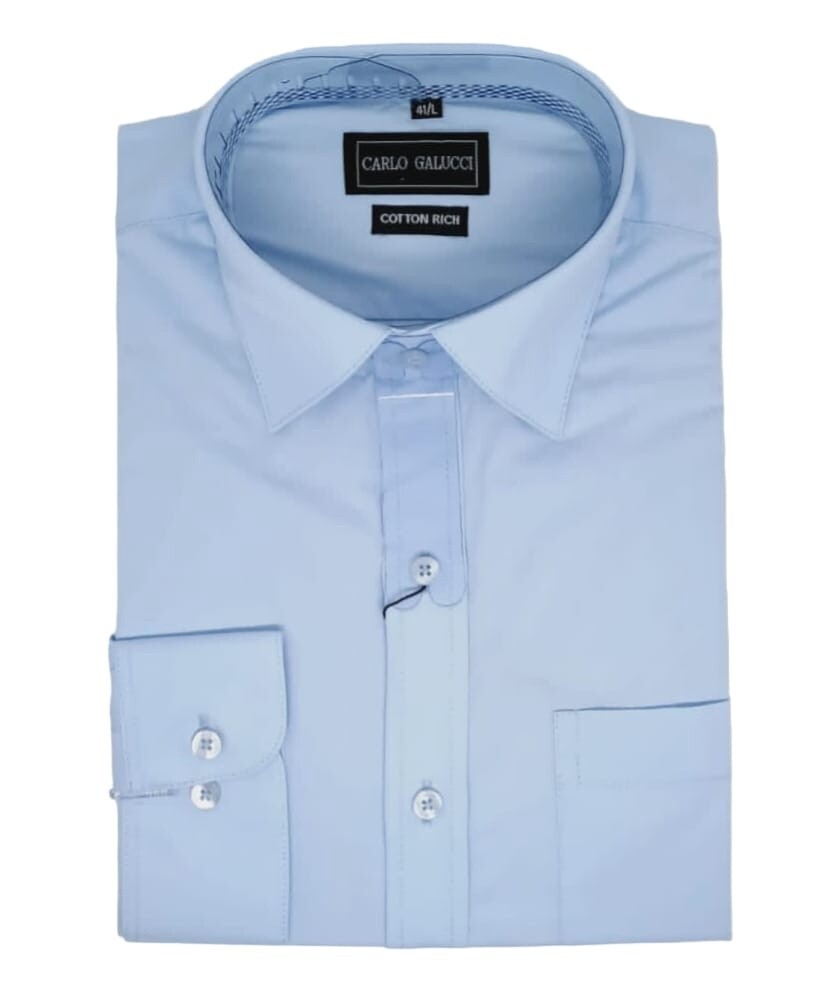 Carlo Galucci | Long Sleeve Formal Lounge Shirt | NBD | Sky, Size: 38
