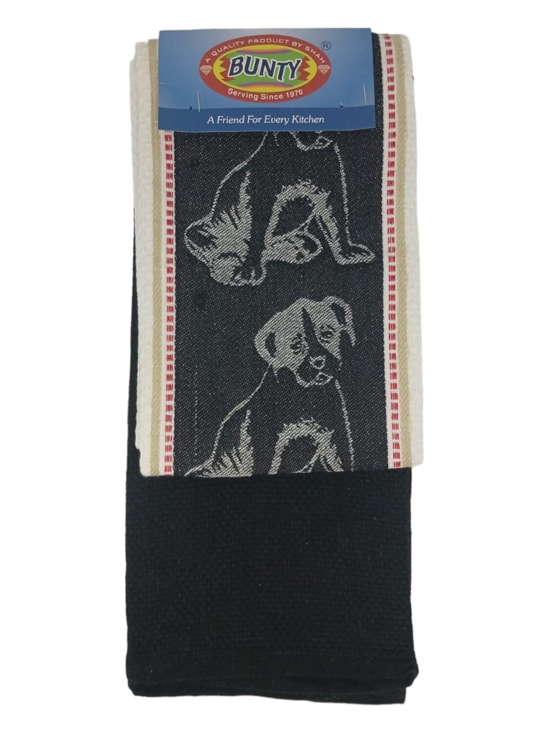 Bunty | 2pack Kitchen Towels | 45x70., Design: Dog+Plain Black