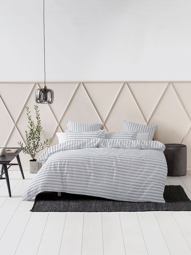 Linen House | Charlie Duvet Cover Set | Grey, Size: Queen - 230x200