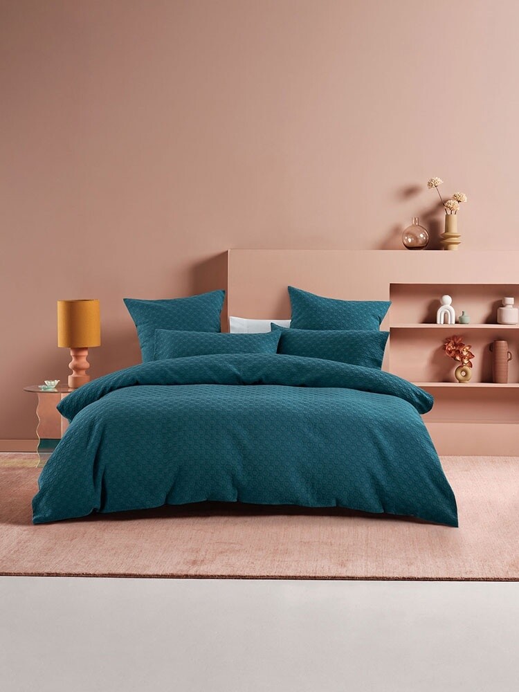 Linen House | Eclipse Duvet Cover Set | Teal, Size: Queen - 270x270