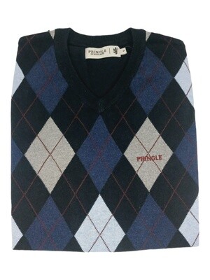 Pringle | Lucas Sleeveless V-Neck | Argyle Knitwear | Navy