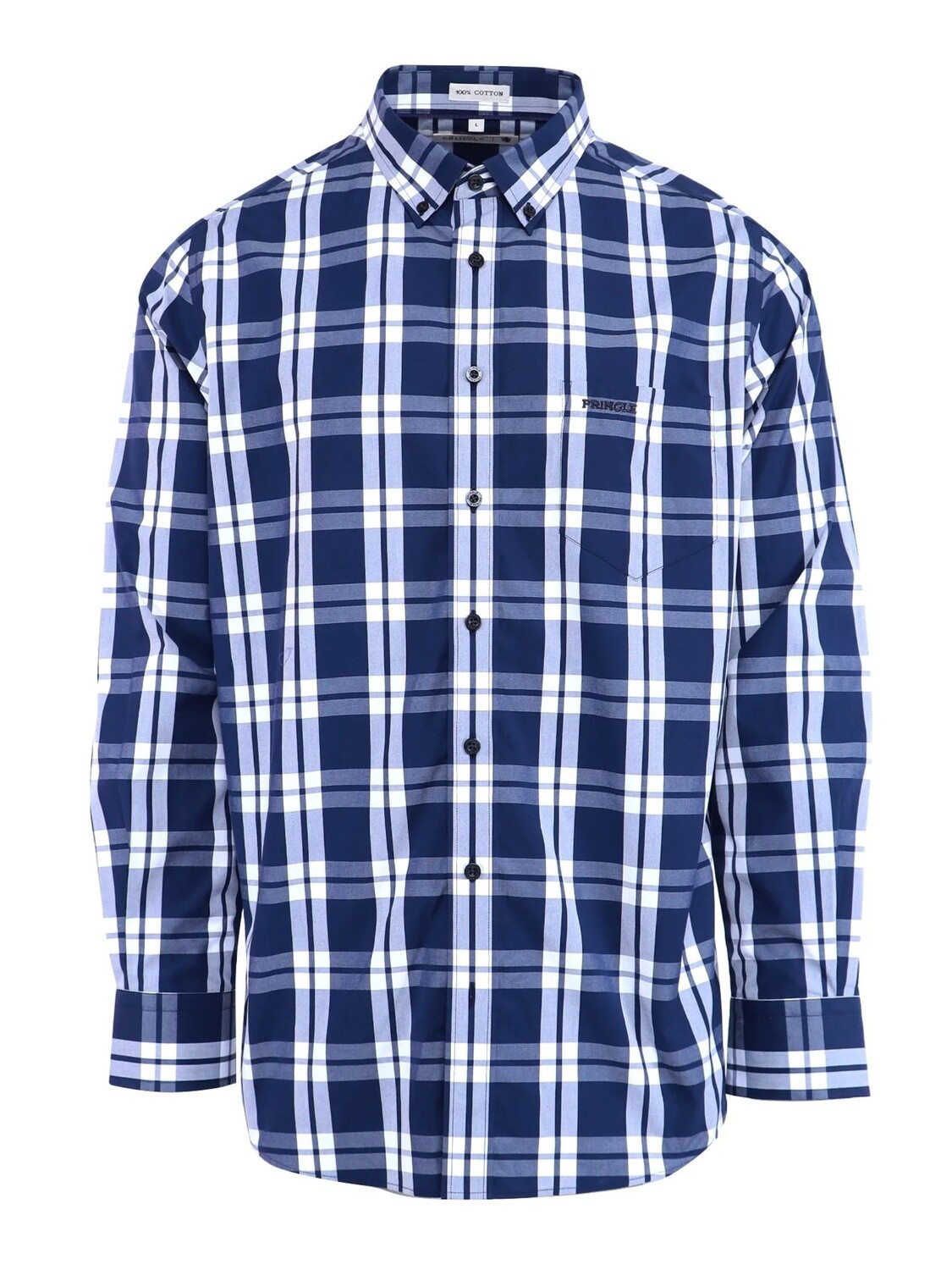 Pringle | Classic Long Sleeve Shirt | Perry | Navy Check, Size: S