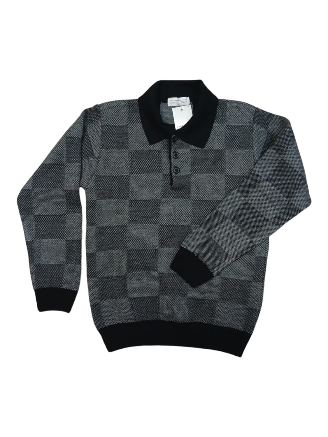 Le Mans | Knitted Collared Jersey | Black &amp; Grey, Size: S