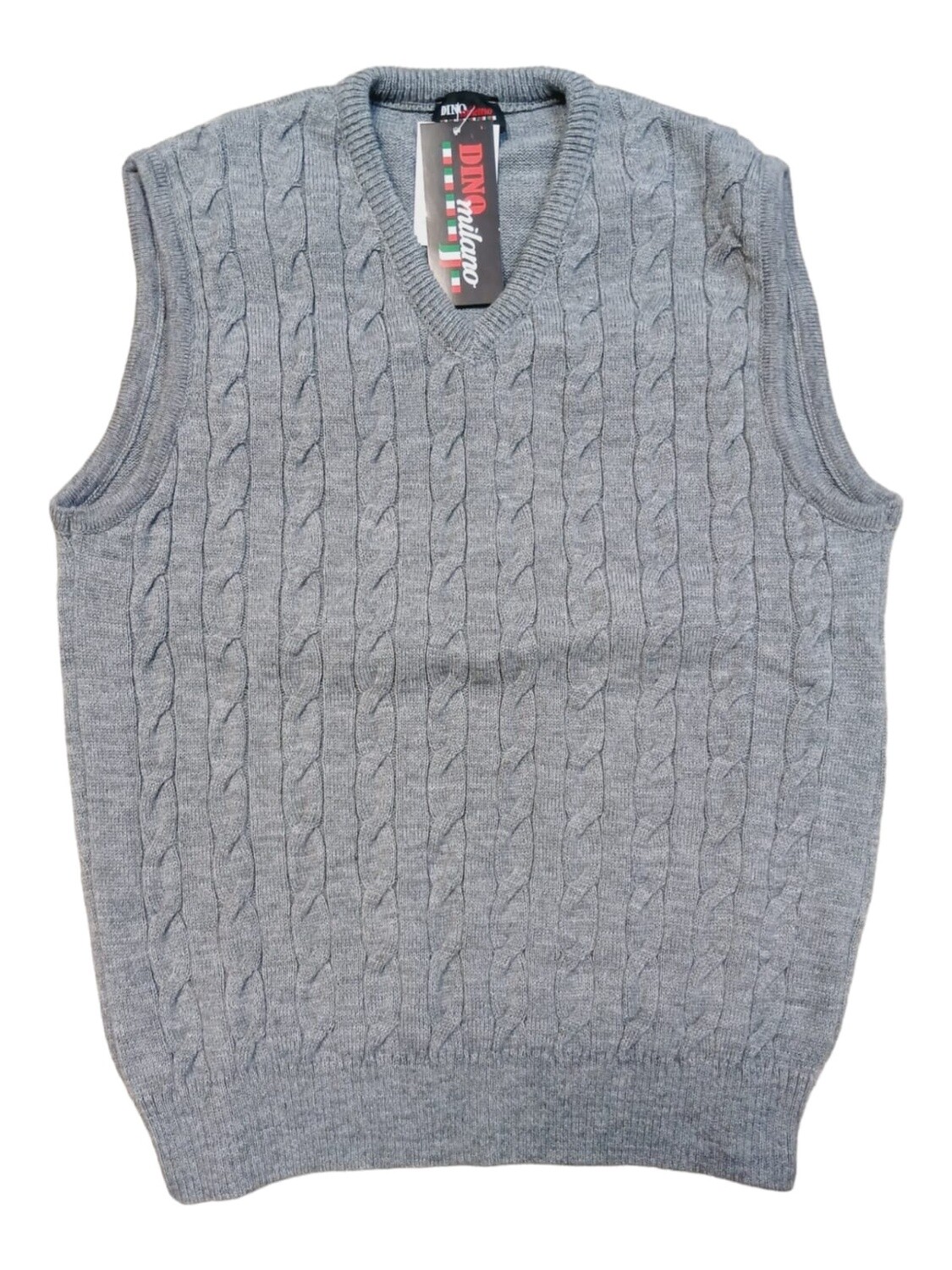 Dino Milano | Cable Knitted Sleeveless Pullover | Light Grey, Size: S