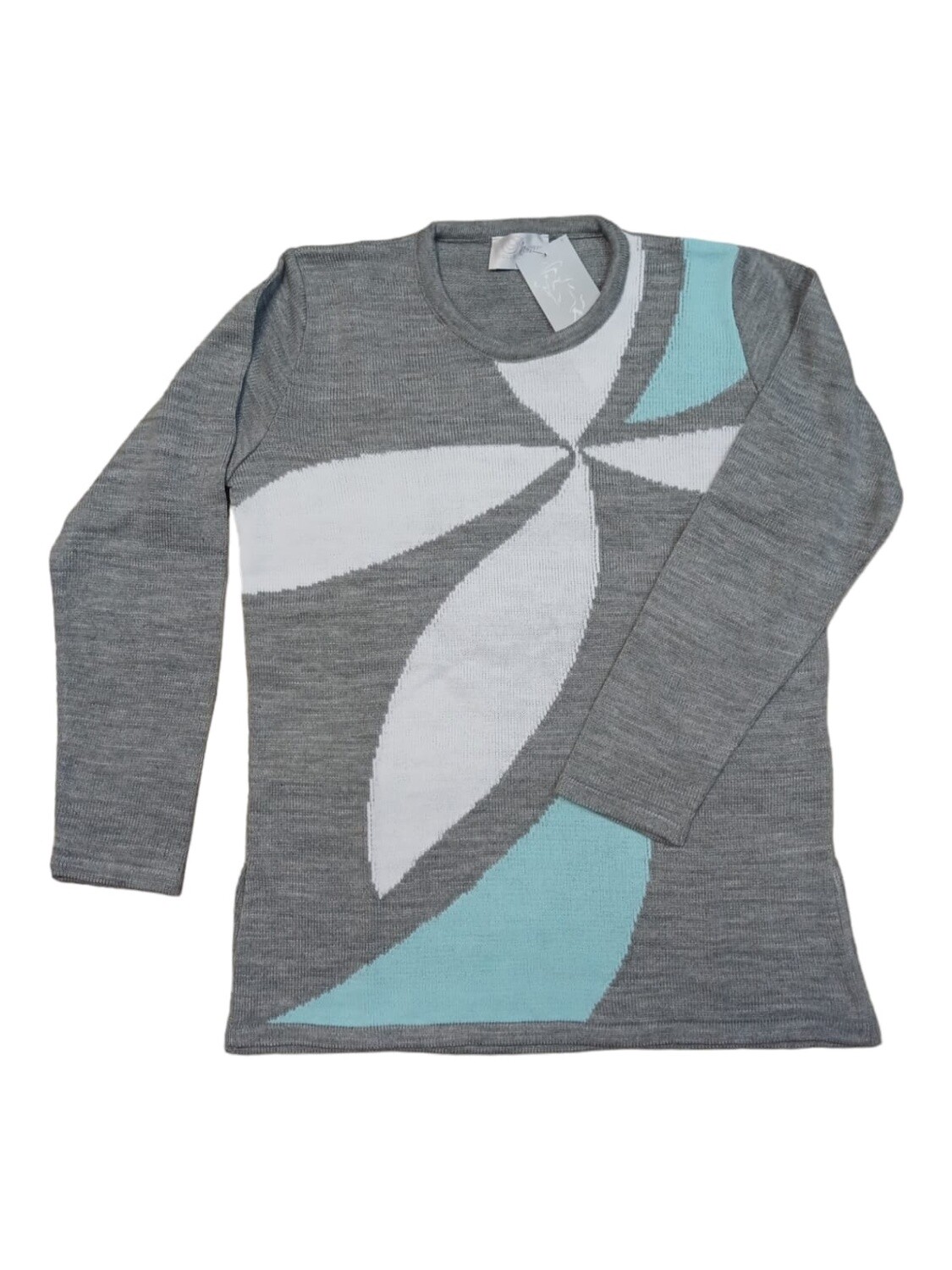 Romy Collection | Intarsia Flower Pullover | Silver, Size: S