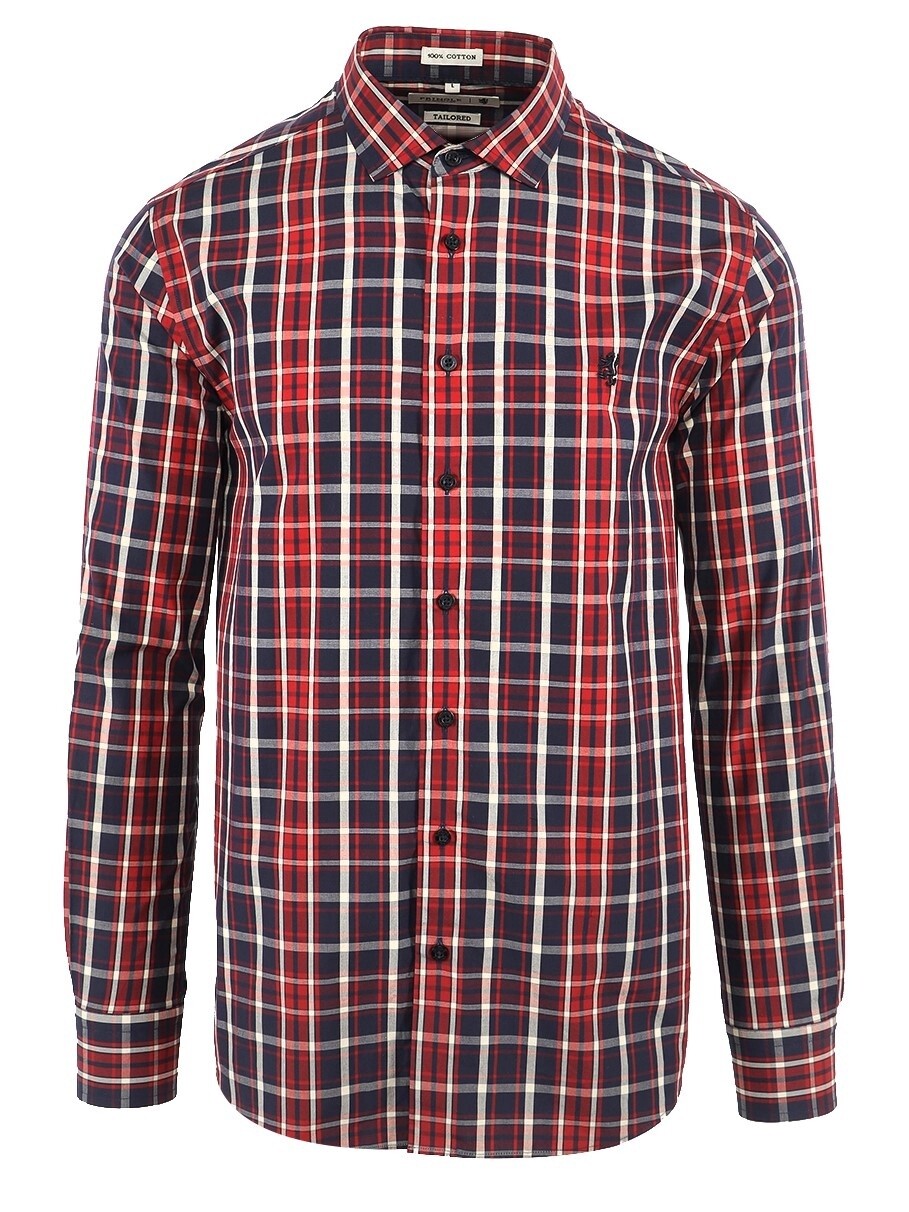 Pringle | Tailored Long Sleeve Shirt | Denver | Navy &amp; Red Check, Size: S
