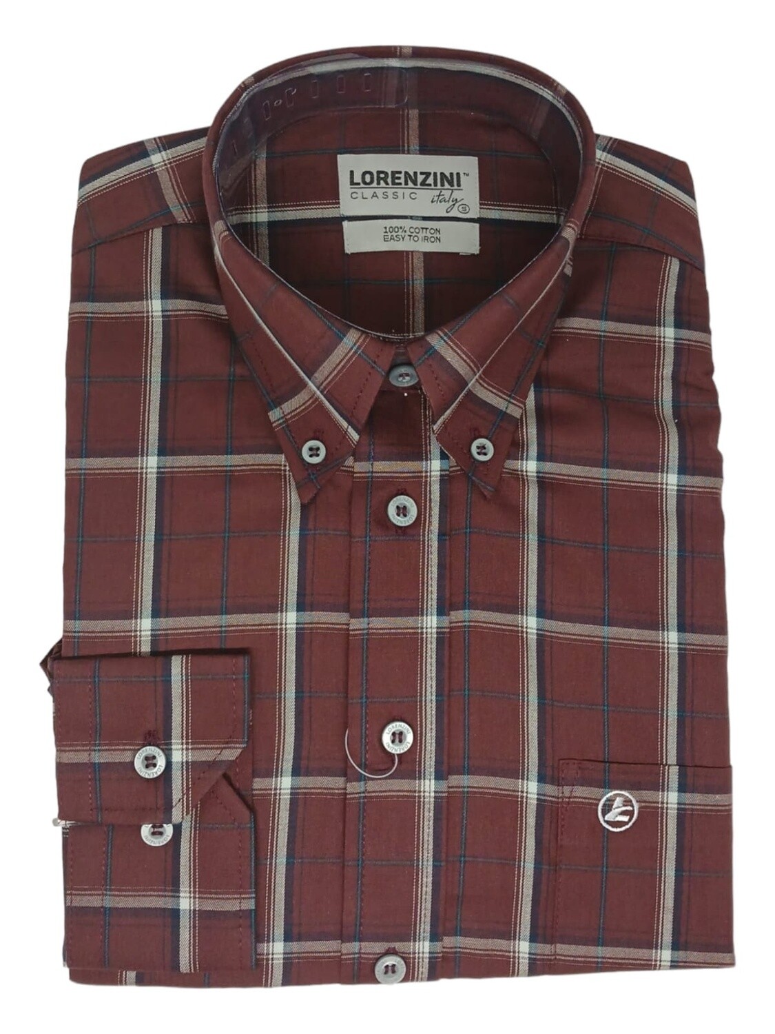Lorenzini | Classic Long Sleeve Shirt | LO50/157 | Maroon, Size: S
