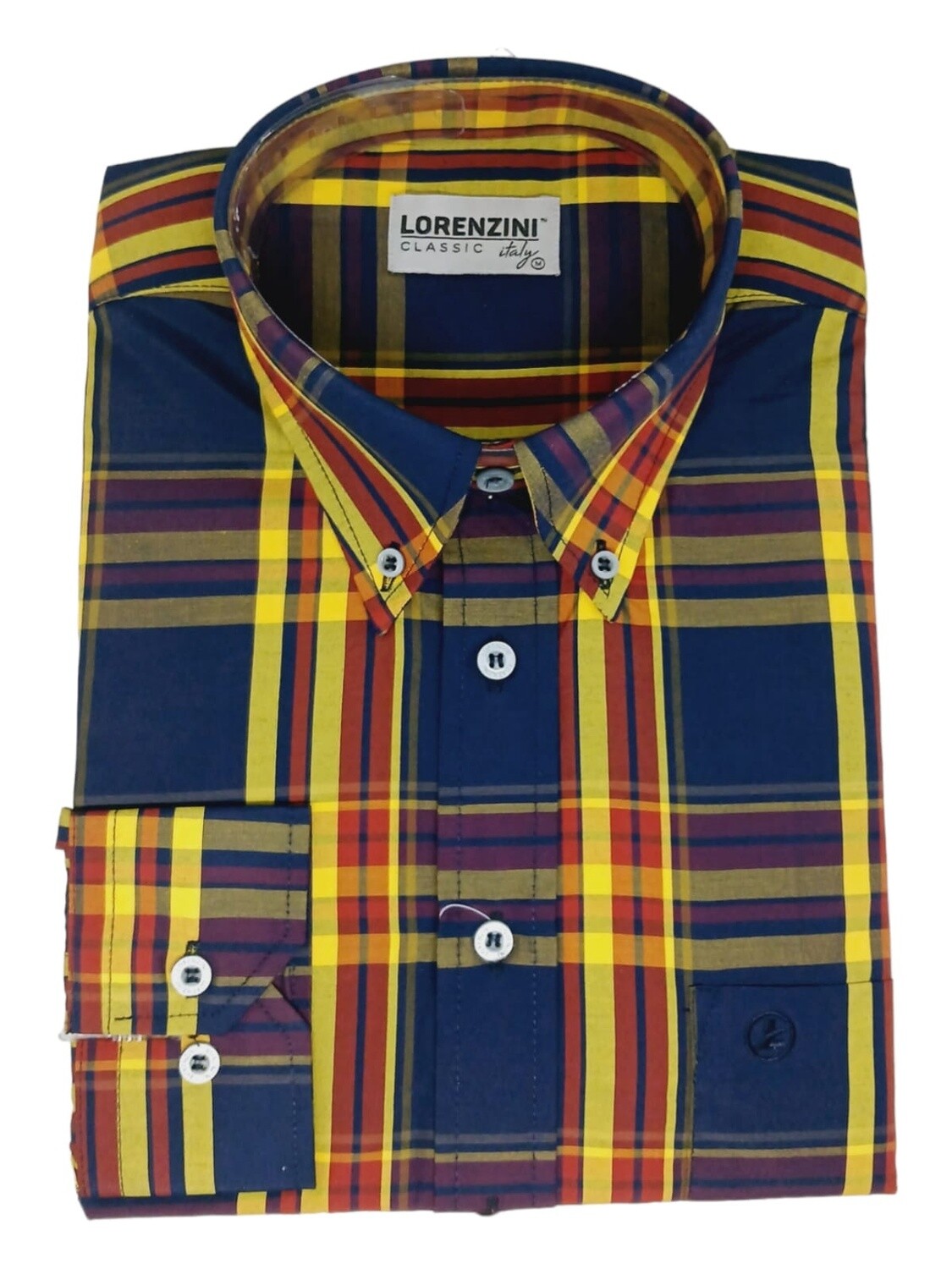 Lorenzini | Classic Long Sleeve Shirt | LO50/465 | Yellow &amp; Navy Check, Size: S