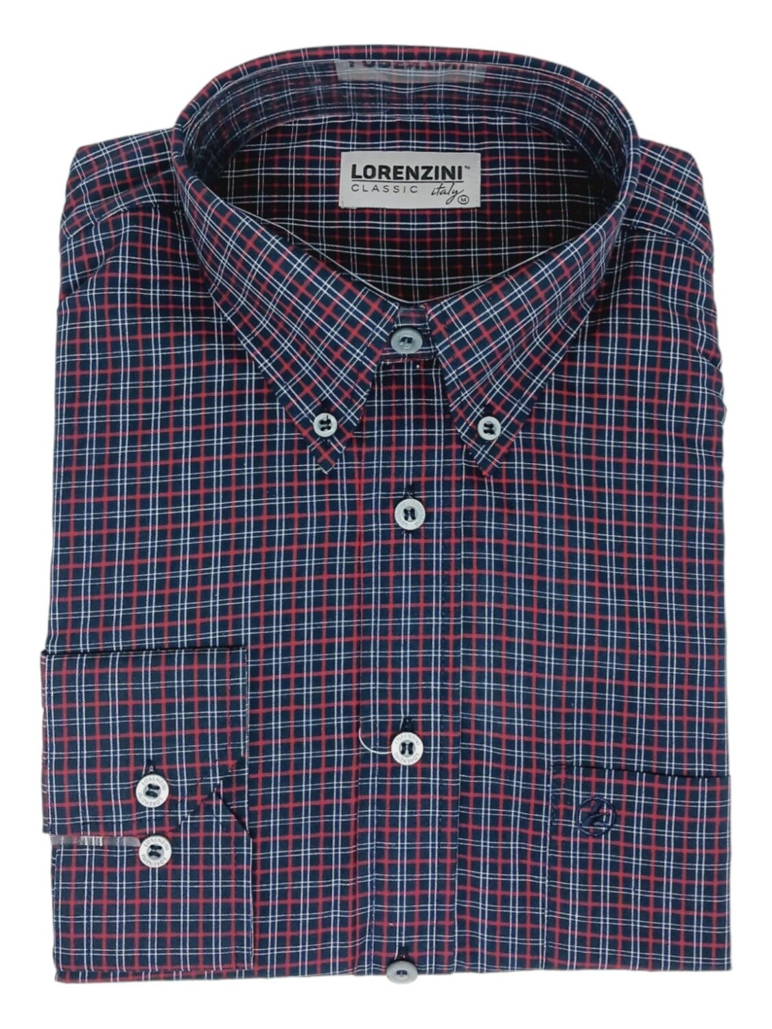 Lorenzini | France Classic Long Sleeve Shirt | LO50/360 | Navy &amp; Red Check, Size: S