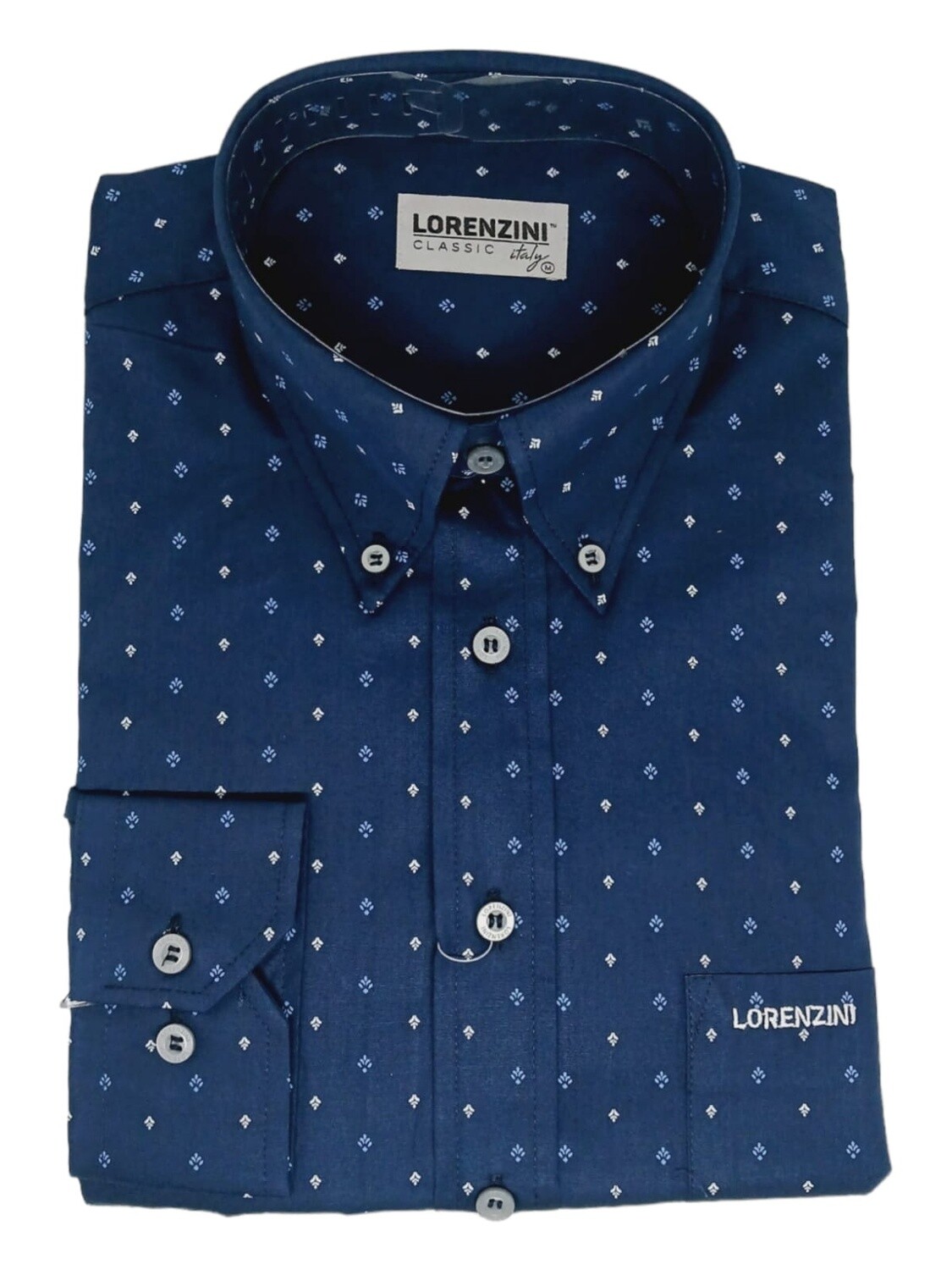 Lorenzini | Classic Long Sleeve Shirt | LO50/533 | Navy Pattern, Size: S