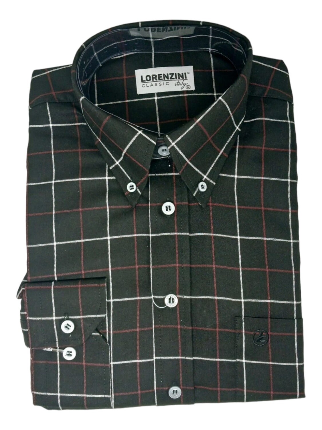 Lorenzini | Classic Long Sleeve Shirt | LO50/99 | Black/Burgundy Check, Size: S