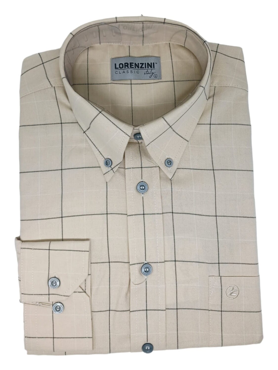 Lorenzini | Classic Long Sleeve Shirt | LO50/99 | Stone Check, Size: S
