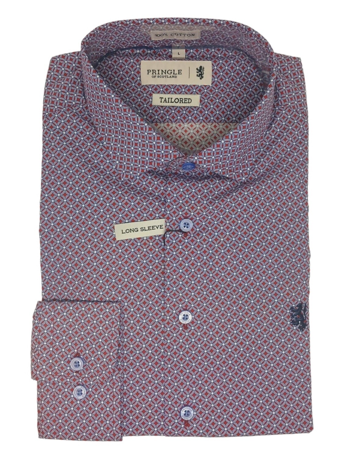 Pringle | Tailored Long Sleeve Shirt | Raymond | Geo Circle Print | Red, Size: S