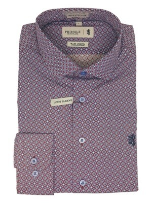 Pringle | Tailored Long Sleeve Shirt | Raymond | Geo Circle Print | Red