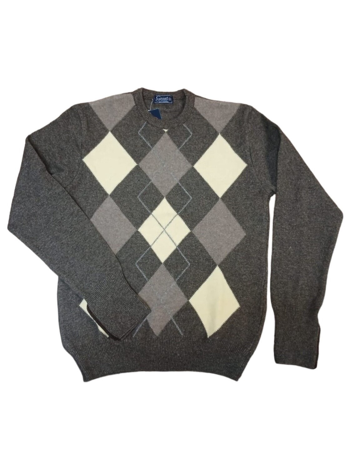 Grant | Lambswool Crew Neck Jersey | Diamond | Mulch, Size: S