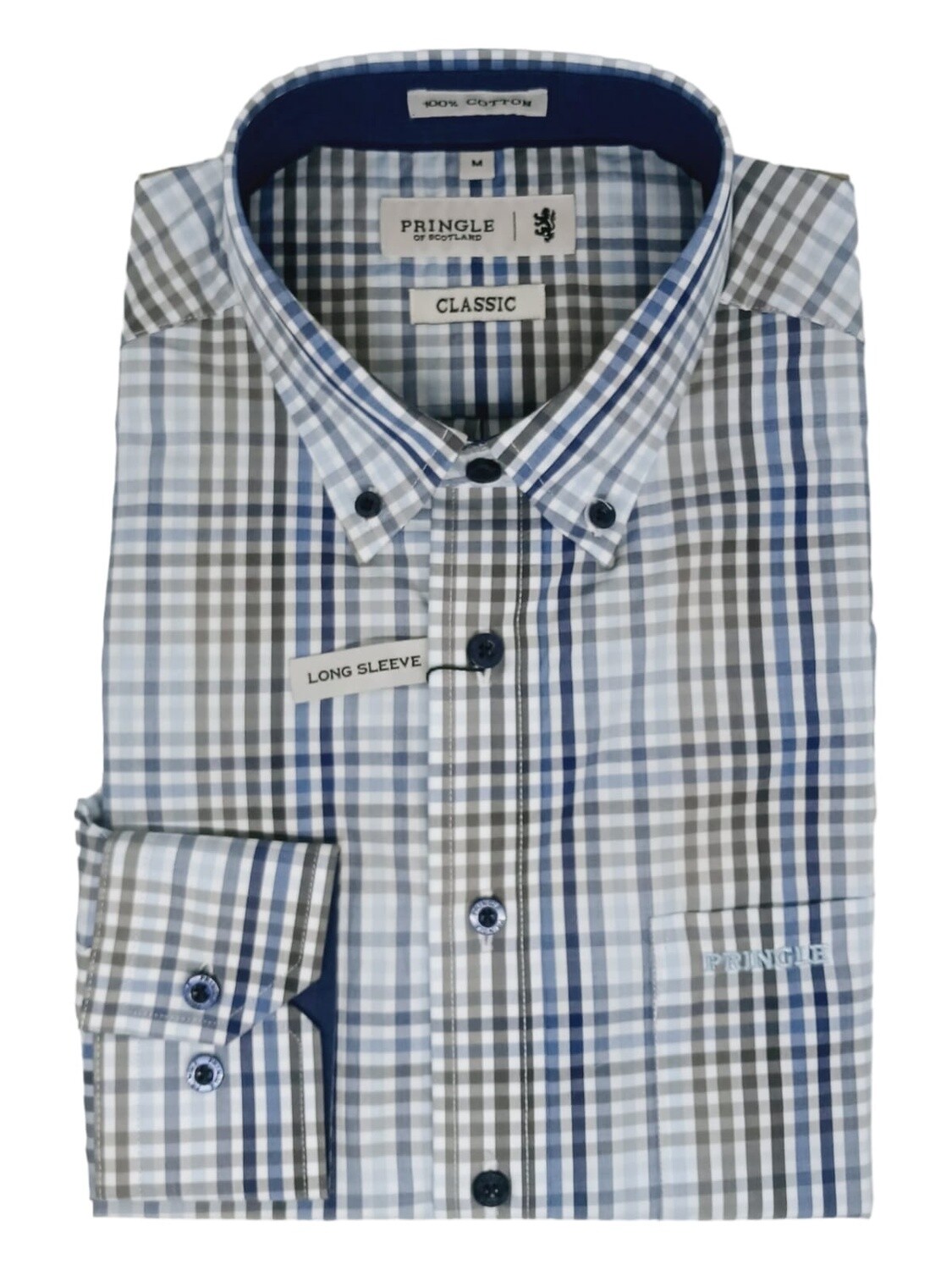 Pringle | Classic Long Sleeve Shirt | Roman | Navy, Size: S