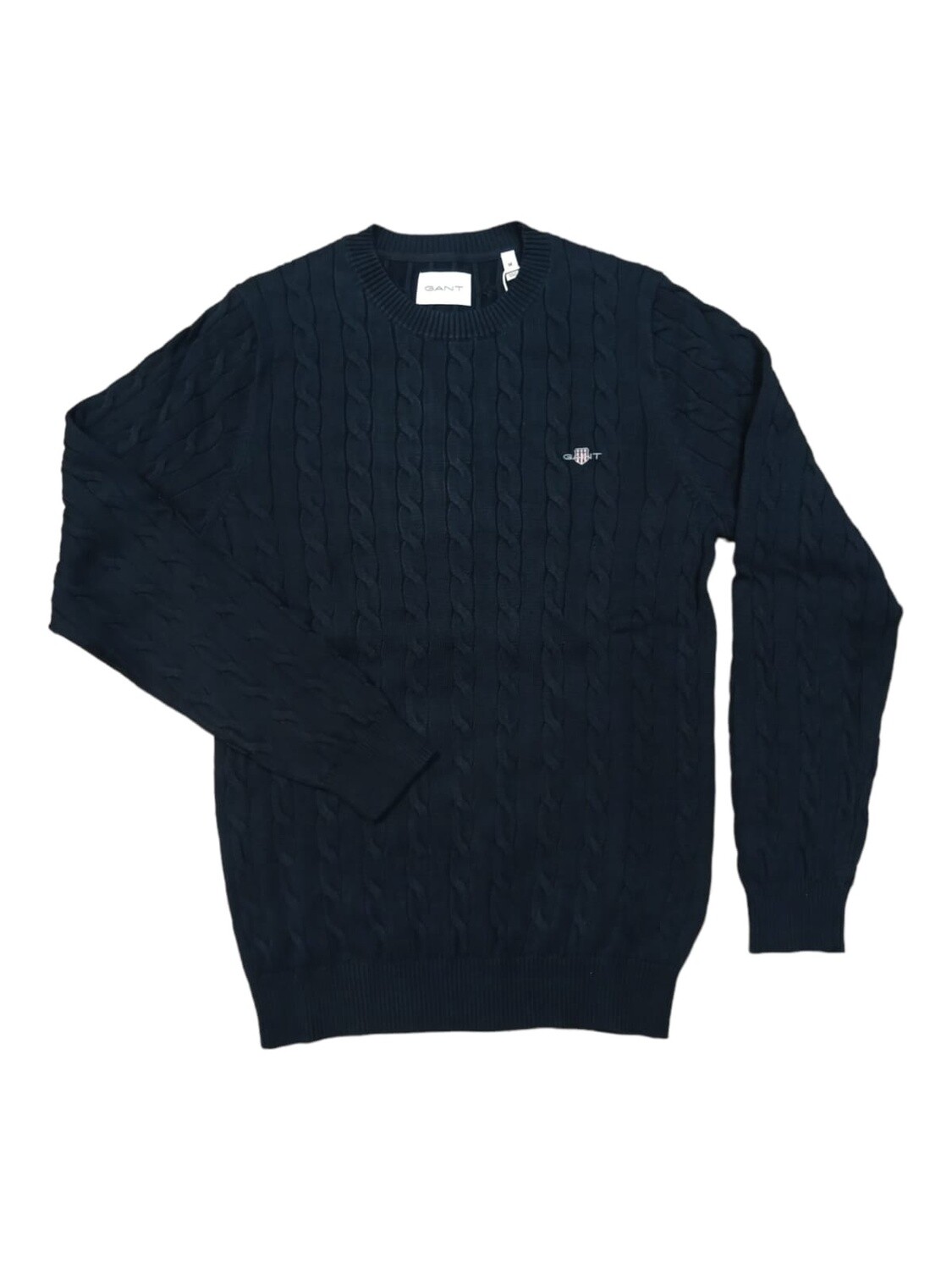 Gant | Cotton Cable Knit Crewneck Sweater | Navy, Size: S