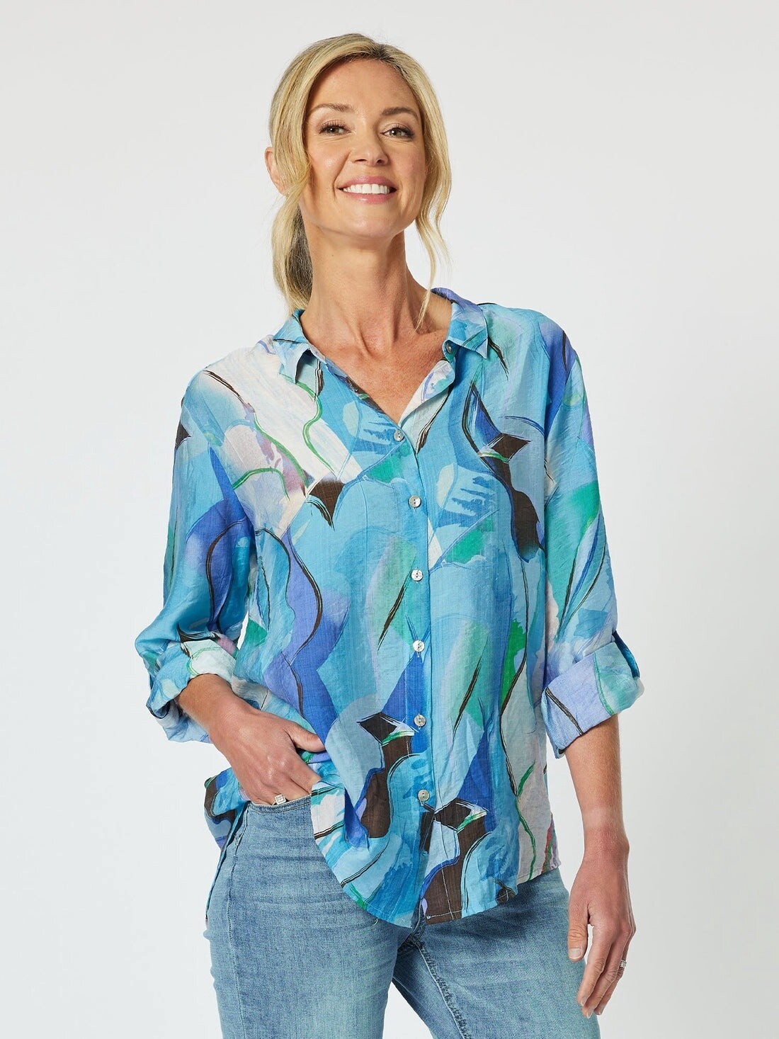 Gordon Smith | Monterey Print Shirt | Blue, Size: 10