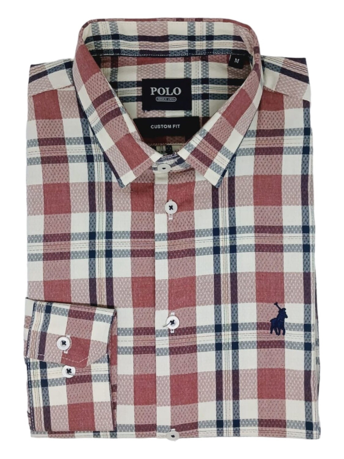 Polo | Long Sleeve Shirt | Textured Check | Dark Pink, Size: S