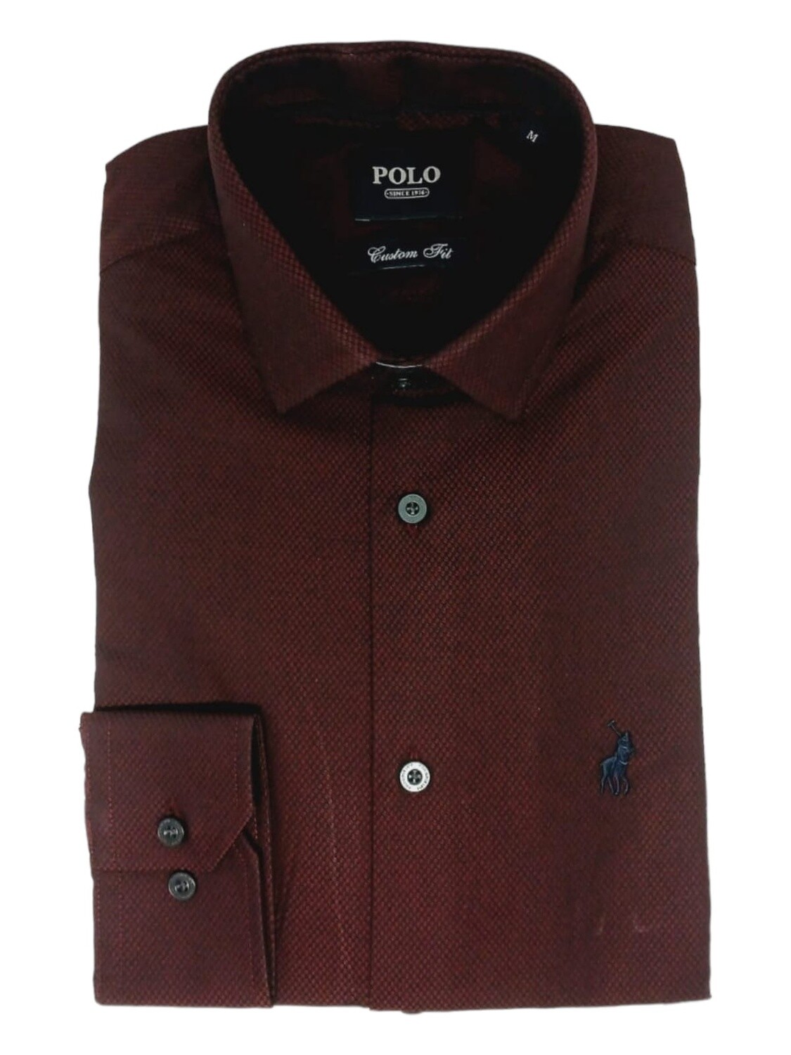 Polo | Long Sleeve Shirt | Textured | Burgundy, Size: S