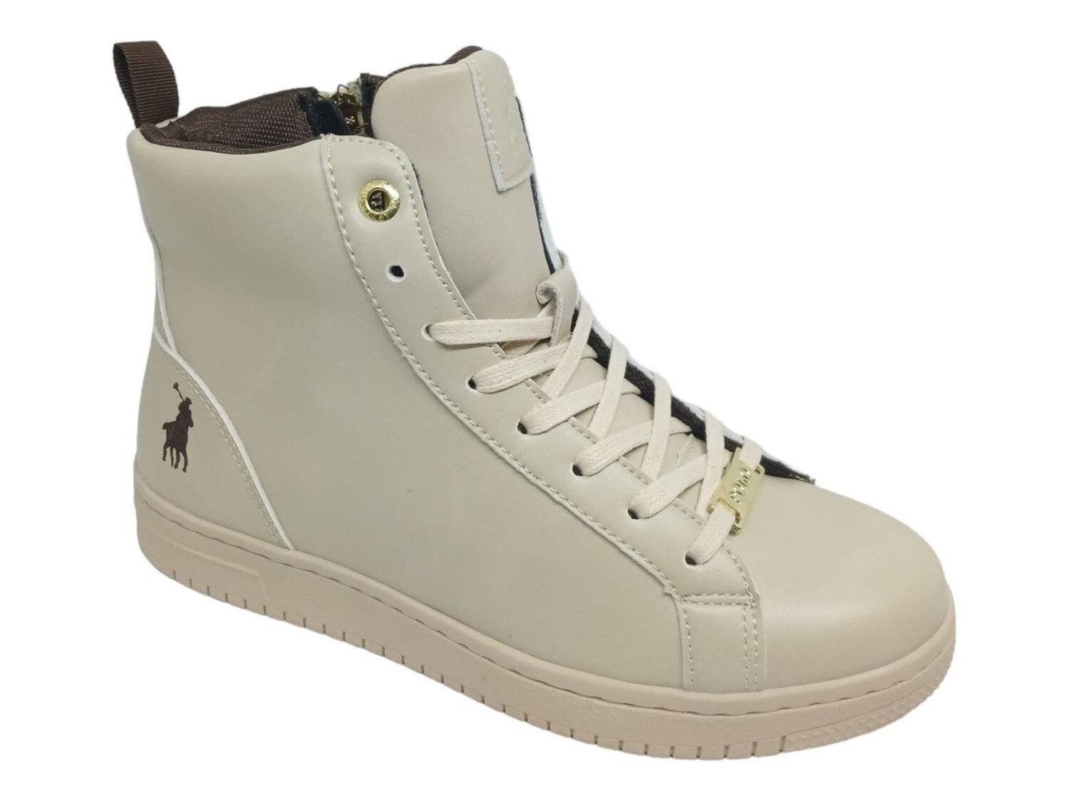 Polo | Tonal Lace Up Hi-Top Sneaker| Cream, Size: 8