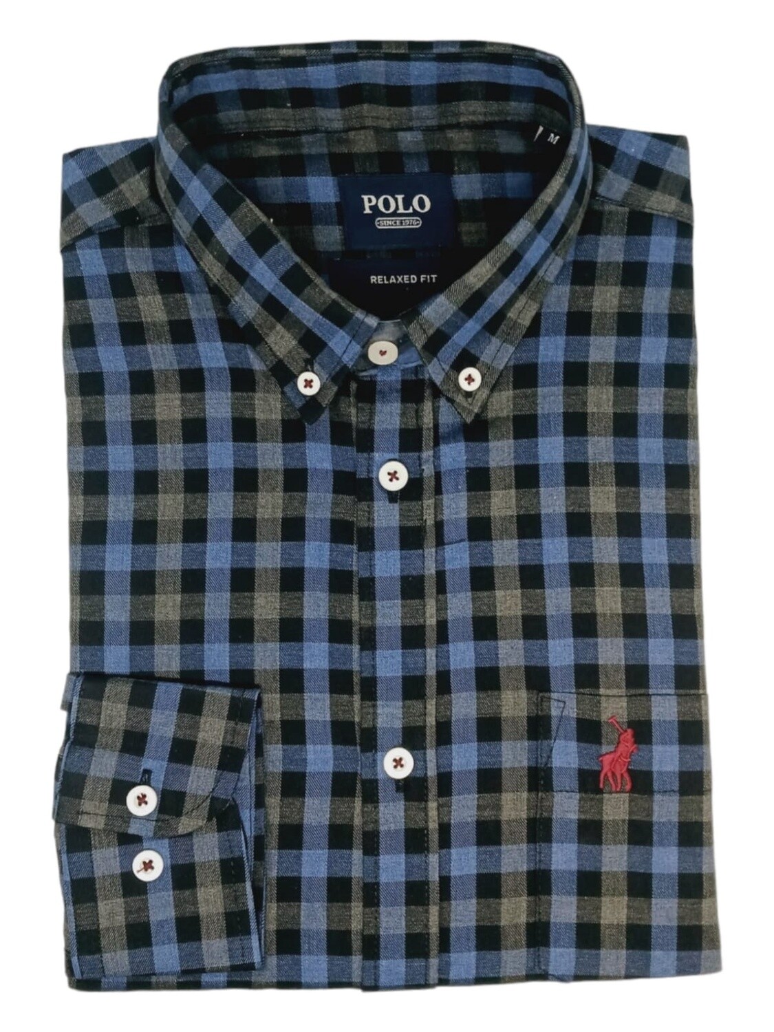 Polo | Long Sleeve Shirt | Weekender | Gingham Check | Blue, Size: S