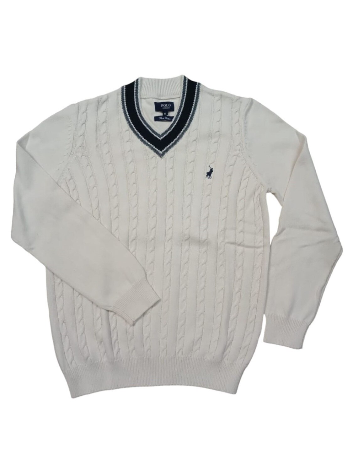 Polo | Cable V-neck Knitwear | Off White, Size: S