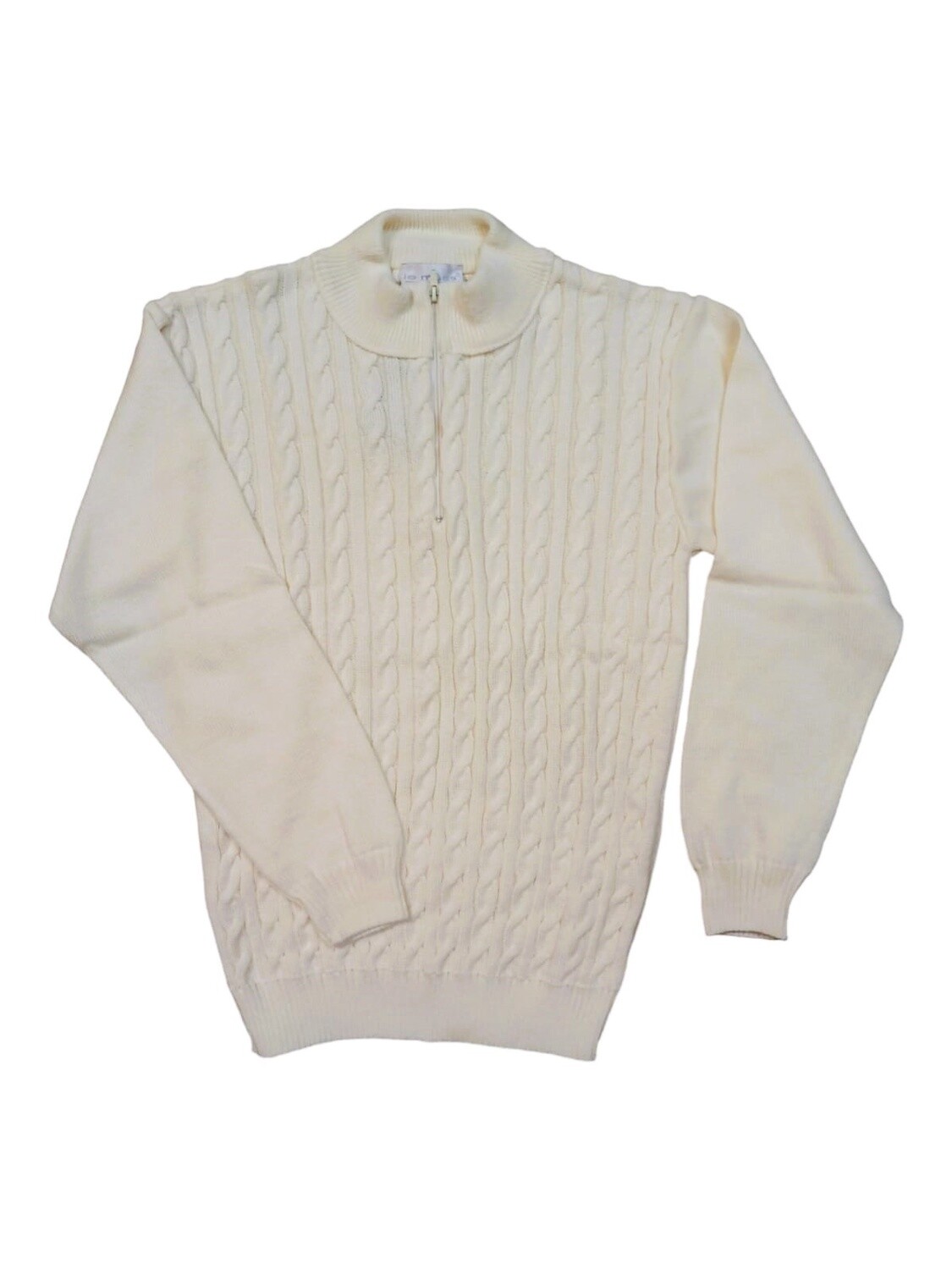 Le Mans | Cable Pullover Half-Zip | Winter White, Size: S