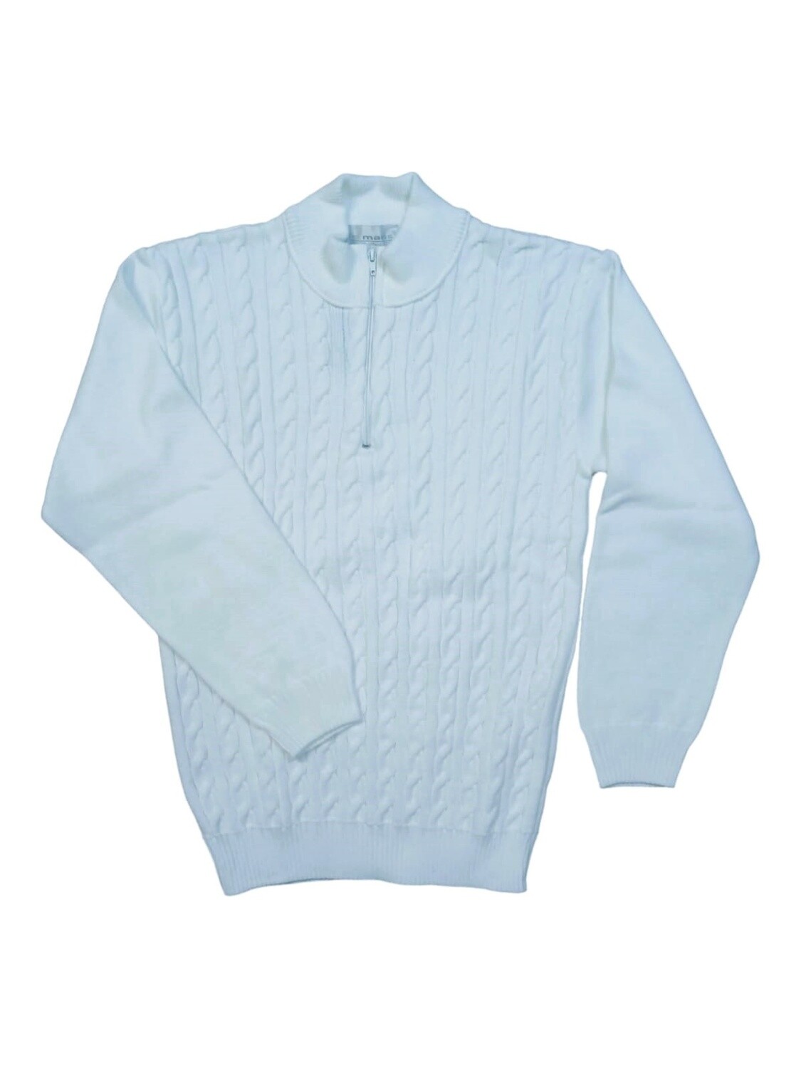 Le Mans | Cable Pullover Half-Zip | White, Size: S