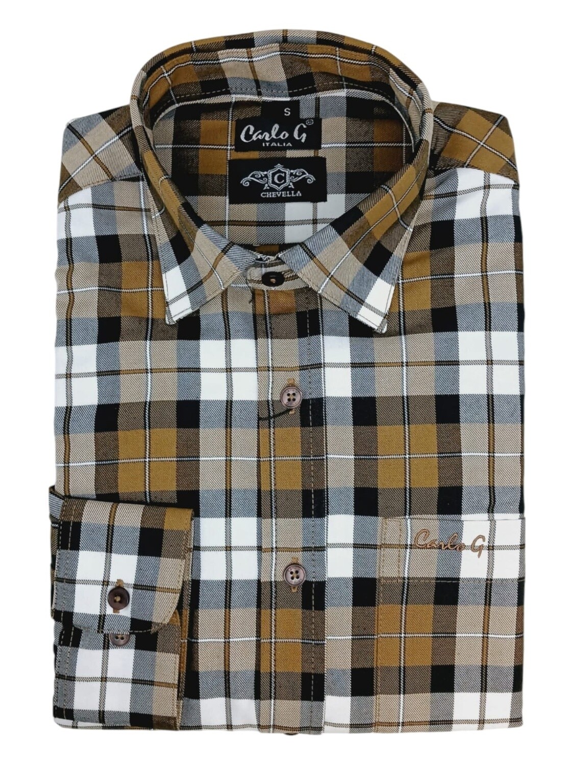 Carlo Galucci | Long Sleeve NBD Shirt | Chevella | Brown Check, Size: S