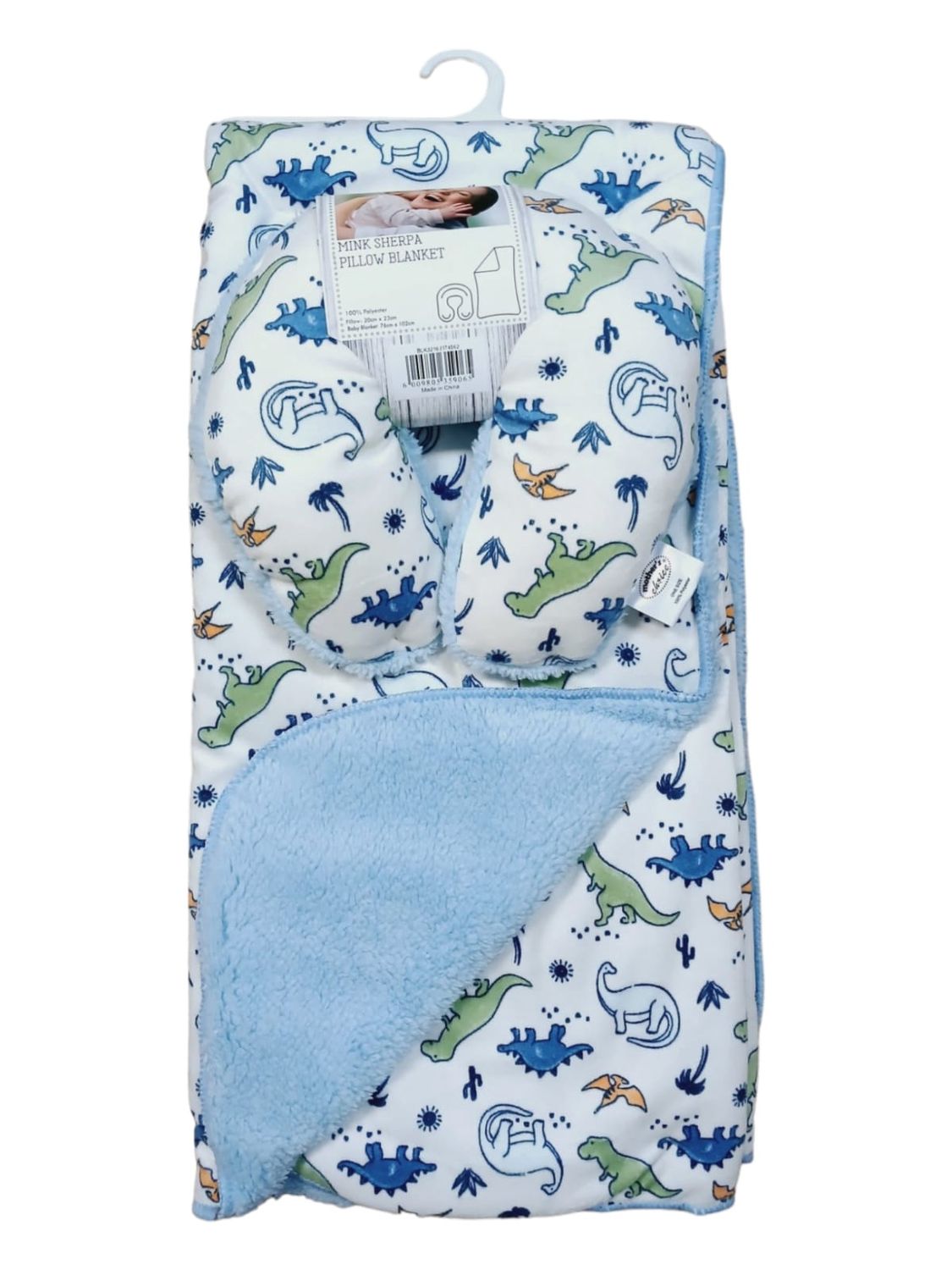 Mother&#39;s Choice | Pillow Blanket | Blue &amp; Green Dinosaur 2.0