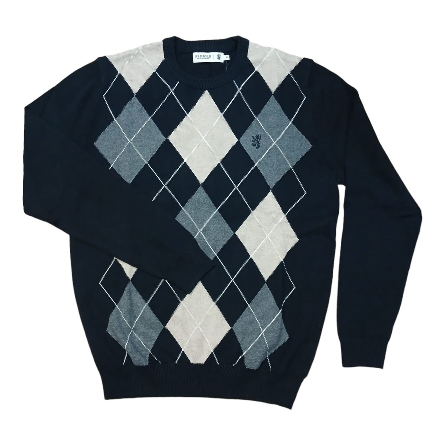 Pringle | Cleo Argyle Crewneck Sweater | Black, Size: S