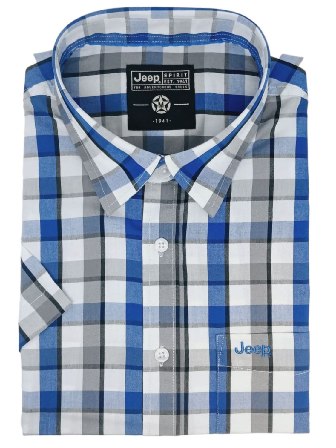Jeep | Yarn Dyed Short Sleeve Shirt | Atlantic Blue Check, Size: M