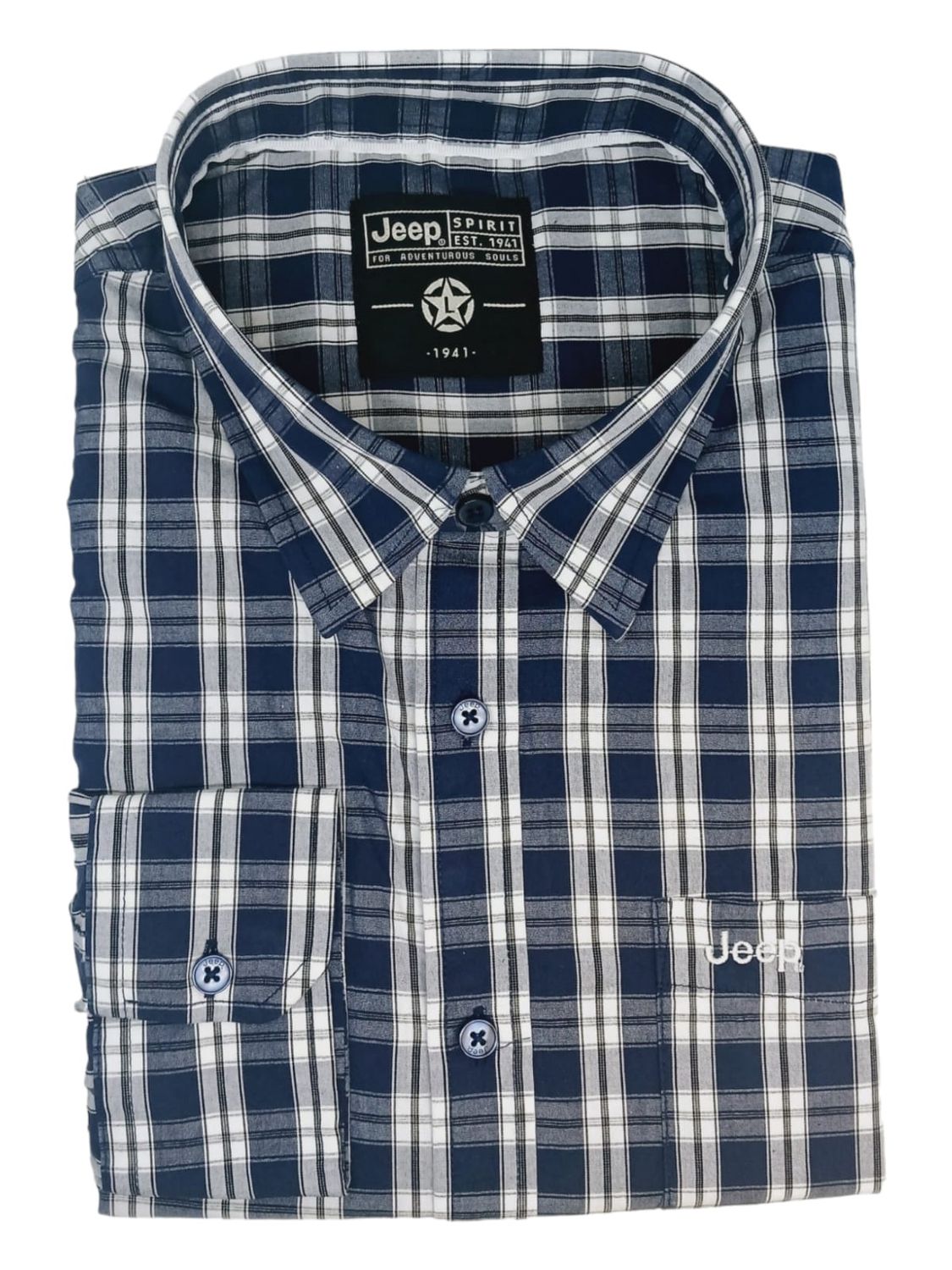 Jeep | Yarn Dyed Long Sleeve Shirt | Navy Check, Size: XL