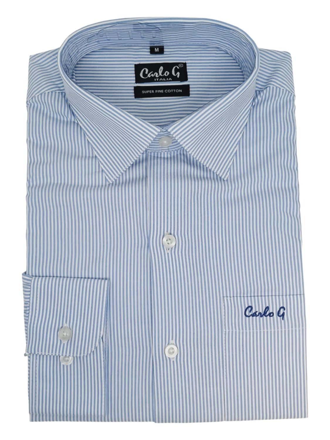 Carlo Galucci | Long Sleeve Shirt | Blue Fine Stripe, Size: S
