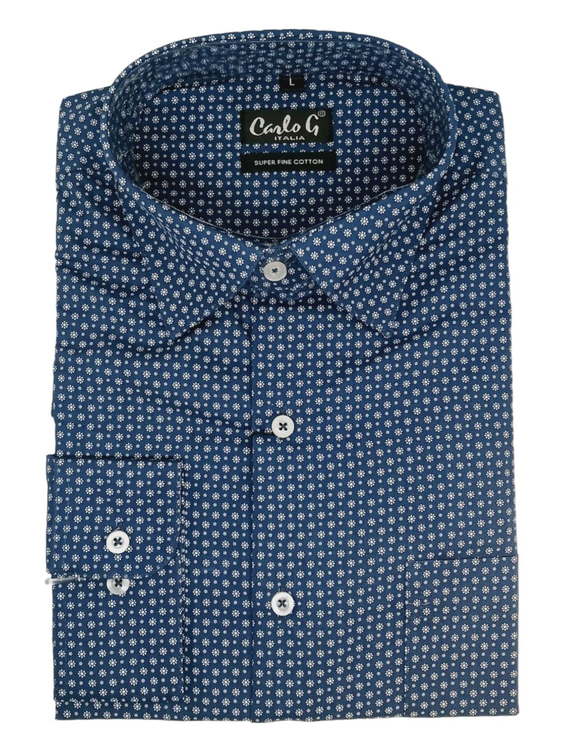 Carlo Galucci | Long Sleeve Shirt | Navy Pattern, Size: S