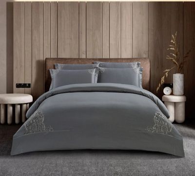 Hotel Collection | Lorena Duvet Cover | 400 Thread Count | Grey, Size: Queen