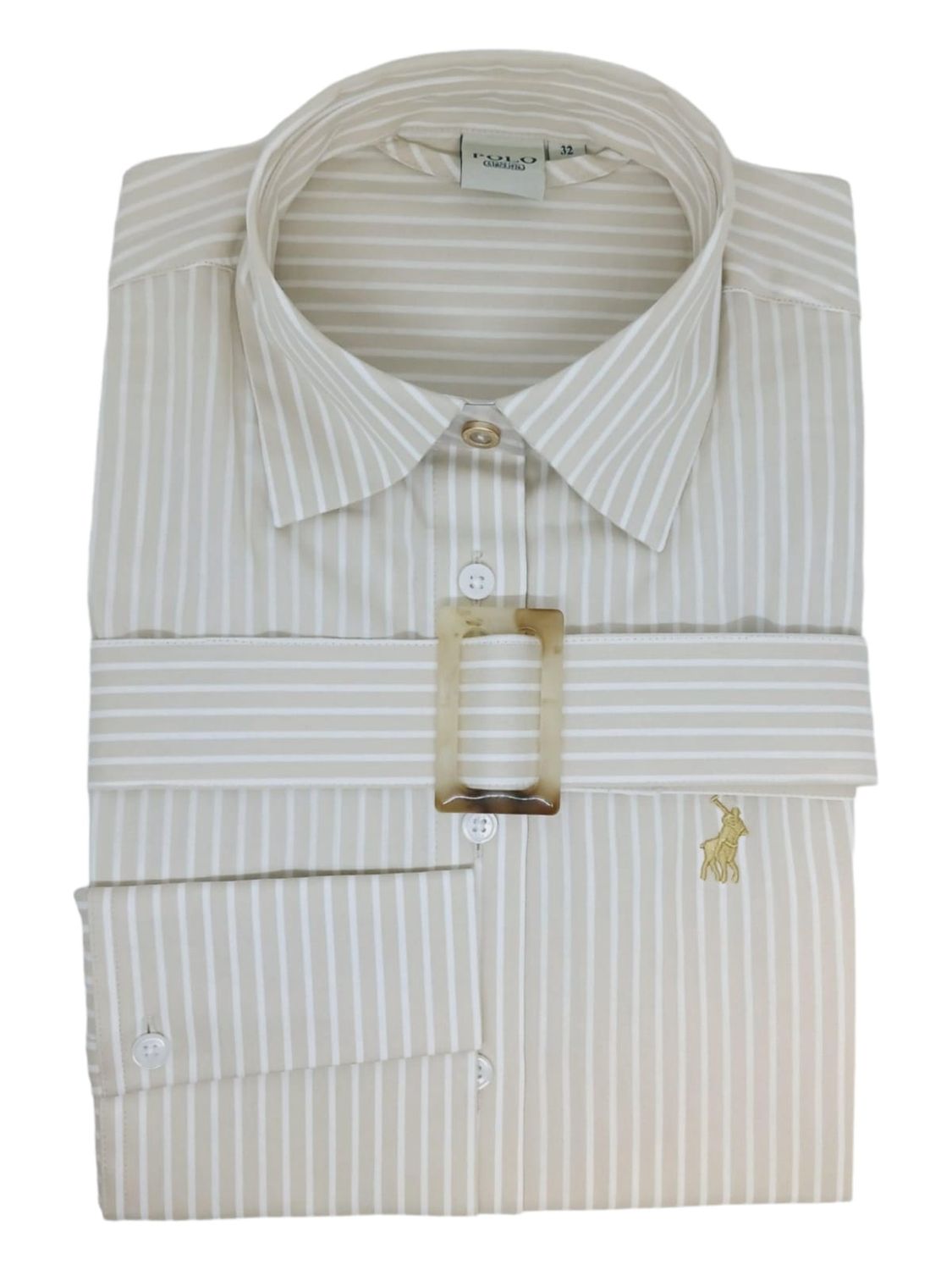 Polo | WMN Relaxed Long Sleeve Shirt | Gina Pin Stripe | Stone, Size: 30