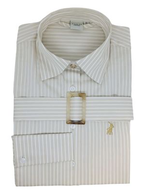 Polo | WMN Relaxed Long Sleeve Shirt | Gina Pin Stripe | Stone